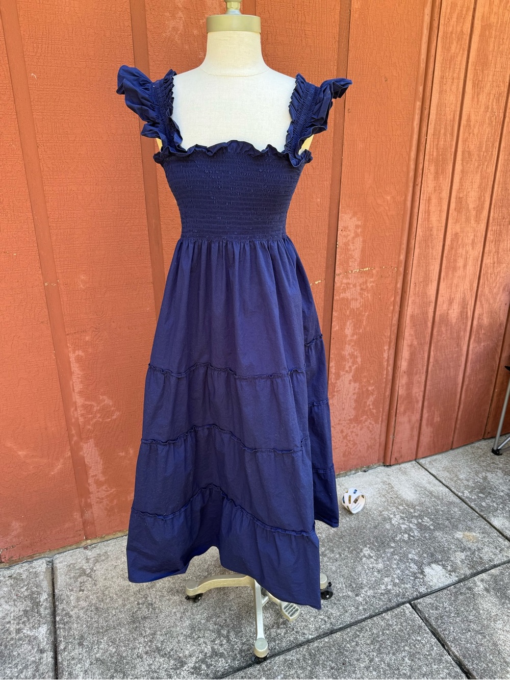 Hill House Home The Ellie Nap Dress Navy Blue Smocked Ruffle Midi - Size M